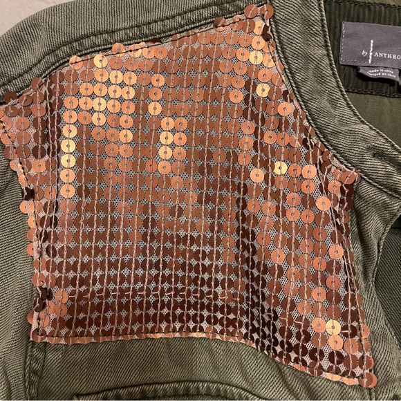 Anthropologie Olive Green and Bronze Sequin Button Down Shirt Size 8 - Picture 6 of 16